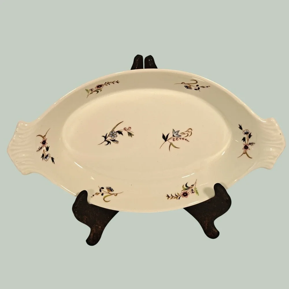 BIA Cordon Bleu France Floral Porcelain Au Gratin Dish Scalloped Handles 12in